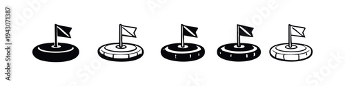 Golf Hole with Flag Icon Set for Sports and Recreation