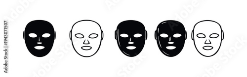 Robot Face and AI Mask Icons Set. Artificial Intelligence and Sci-Fi Identity Vector Symbols
