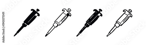 Lab Micropipette Icons Set. Scientific Pipette Symbols for Laboratory Research and Biology Experiments
