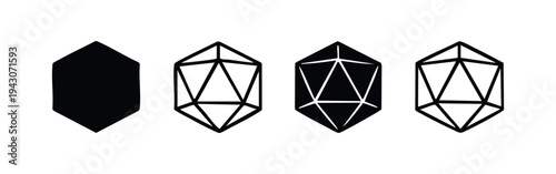 Abstract Polyhedral Geometric Shapes Icons Set. Game Dice and Prism Symbols