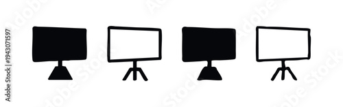 Presentation Easel and Whiteboard Icons Set. Art Display Board Symbols for Meetings and Education