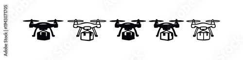Drone Quadcopter Icons Set. Aerial Photography UAV Vector Illustration. Unmanned Vehicle Collection in Top-Down View.