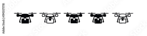 UAV Drone Technology Icons Set. Remote Controlled Quadcopter Vector. Aerial Delivery Device Collection for Modern Concepts.
