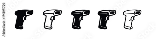 Barcode Scanner Icons Set. Handheld Device Vector Illustration for Retail and Inventory Management in Solid and Outline Styles.