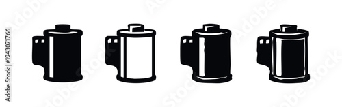 Film Canister Icons Set. Photography Roll Vector Illustrations. Vintage Camera Accessory Symbols for Analog Photography Concepts.