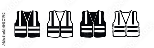 Safety Vest Icons Set. High Visibility PPE Vest Symbols. Front View Workwear and Protective Gear Vector.