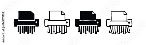 Paper Shredder Icons Set. Document Shredding Machine Symbols. Data Security and Confidentiality Vector.