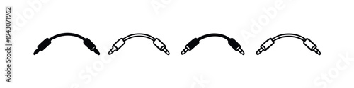 Short Audio Patch Cable Vector Icon Set, Music Instrument Connector with Straight Jacks Black and White Illustrations