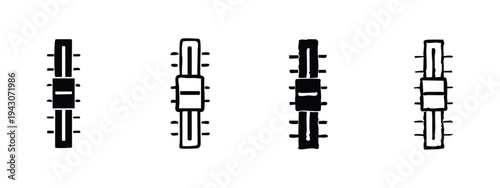 Hand-drawn volume fader or equalizer icon set. Audio mixer control elements in various styles.