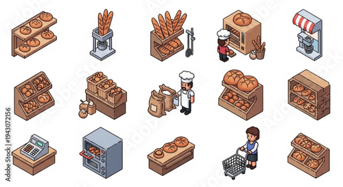 Isometric Food Stall Market Stalls.