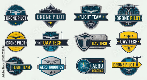 Collection of Drone Pilot and UAV Tech Emblems and Logos.