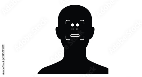 Silhouette of a head with a facial recognition grid overlayed on the face