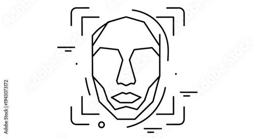 Minimalist line drawing of a face within a camera or scanning frame
