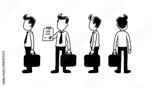 Business professional cartoon character holding document briefcase office worker illustration vector design artwork