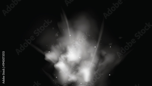 Abstract powder explosion smoke burst dark background dynamic particles illustration vector design artwork