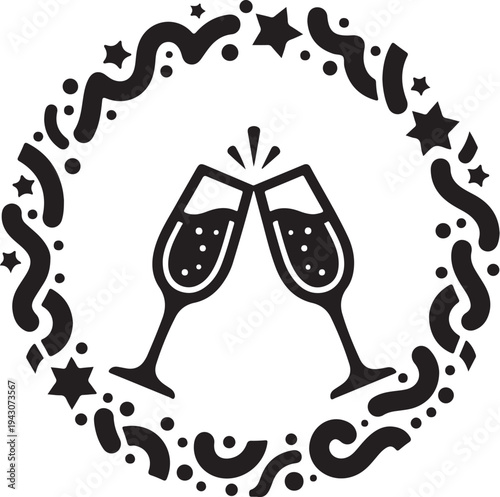 Celebration icon with champagne glasses and festive decorations