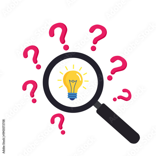 Magnifying Glass Searching for Idea with Question Marks Concept