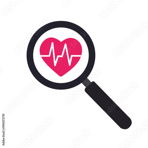 Heart Health Monitor Icons with Magnifying Glass Symbol