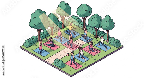 Isometric Park Scene with People Relaxing.
