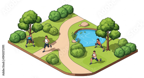 Isometric Park Scene with People Relaxing.
