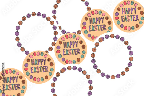 Easter egg illustration with Happy Easter stickers and colorful candy