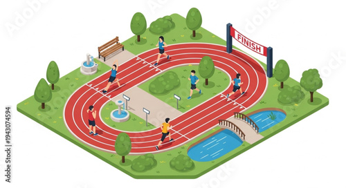 Isometric Running Track with Athletes Training.