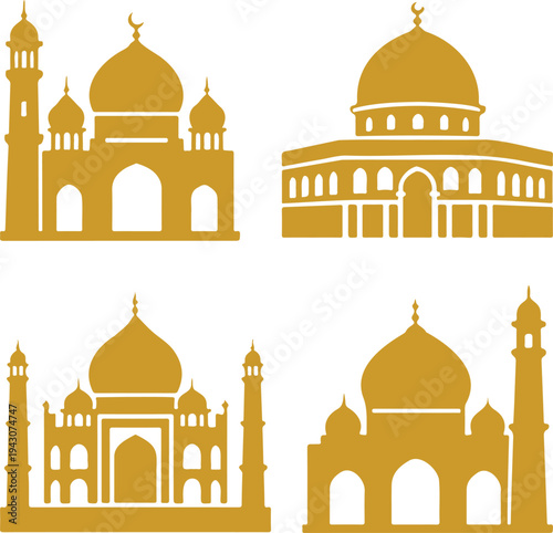 Set of 6 silhouette islamic architectures vectors