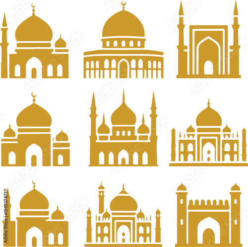 Set of 6 silhouette islamic architectures vectors
