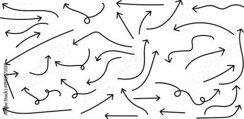 Collection of arrows pointing in various directions on a white background