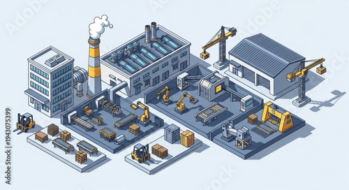 Isometric Industrial Factory Complex Buildings.