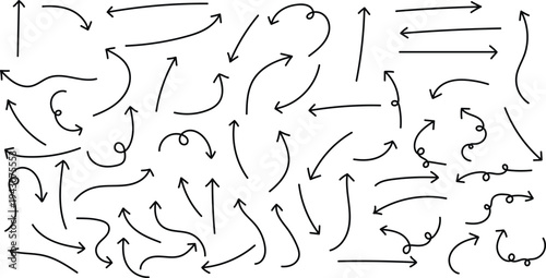 Collection of various black arrows on white background for design and directional guidance