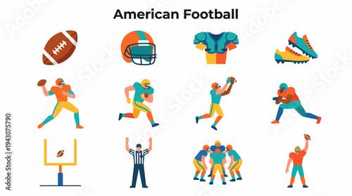 American Football Icons Set Vector Illustration