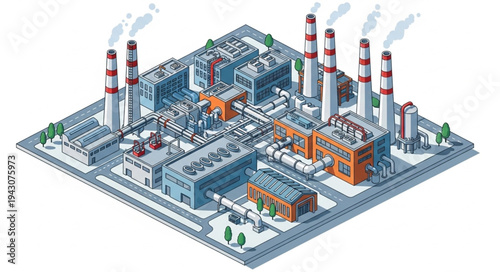 Isometric Industrial Factory Complex Structure.
