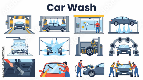 Car Wash Service Icons and Illustrations