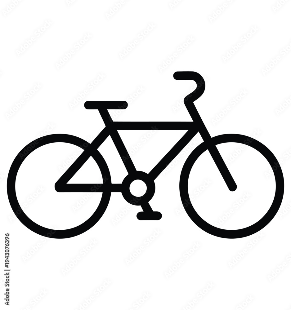 Obraz premium bicycle icon, black line style simple transport symbol isolated on white background for cycling apps, fitness tracking, eco friendly transportation projects, and modern vector interface design.