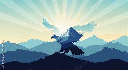 Majestic Eagle Soaring Above Mountains Under Radiant Sunrise A Symbol of Freedom and Power