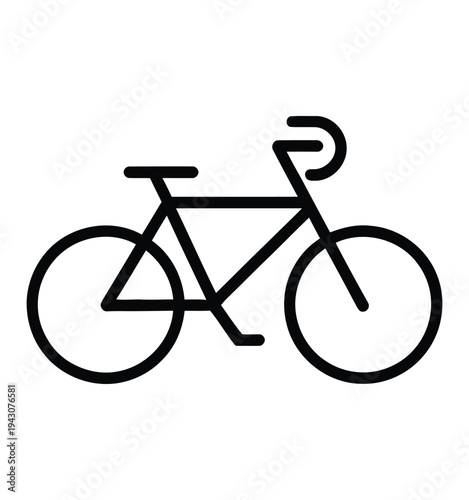 bicycle icon, black line style simple transport symbol isolated on white background for cycling apps, fitness tracking, eco friendly transportation projects, and modern vector interface design.