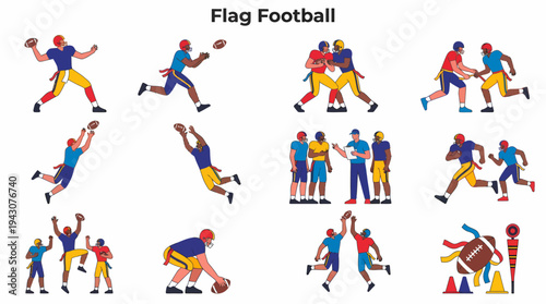 Flag Football Action - Multi-Action Illustration Set