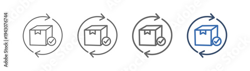
Inventory outline icon set with box, check mark and semicircle design up and down