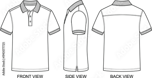 Polo shirt mockup template with front side and back view, short sleeve collared t shirt outline for fashion apparel design and branding vector