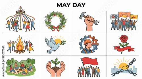 May Day Icons: Labor Day, Spring Festivities, Peace & Unity