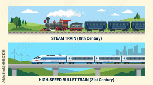 Old Steam Train vs Modern High-Speed Bullet Train Comparison