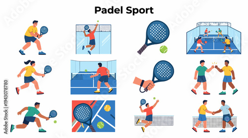Padel Sport Flat Icons Set