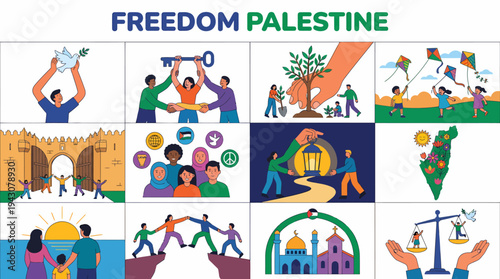 Palestine Freedom and Peace Concept Illustrations