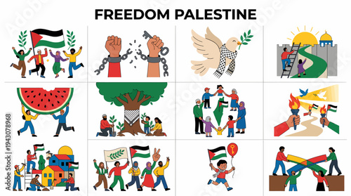 Palestine Freedom and Peace Symbols Vector Illustration