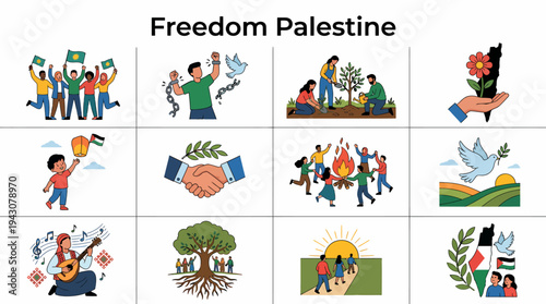 Palestine Freedom Concept - Diverse Illustrations