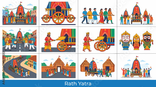 Rath Yatra Festival Celebration with Chariots and People