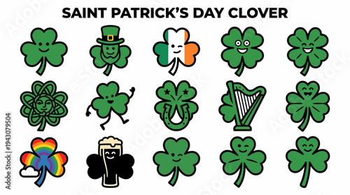 Saint Patrick's Day Clover Collection - Irish Symbols and Icons