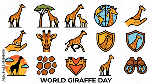 World Giraffe Day Icons: Giraffe Illustrations and Symbols