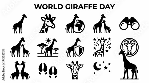 World Giraffe Day Icons Set - Giraffe Silhouettes & Symbols